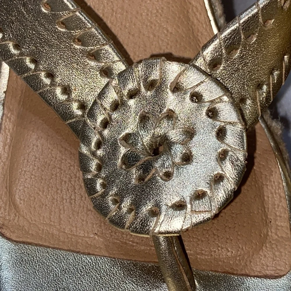 Jack Rogers Gold 4” ESPADRILLE Wedge Sandals with Metallic Sheen Wo size 7.5 EUC